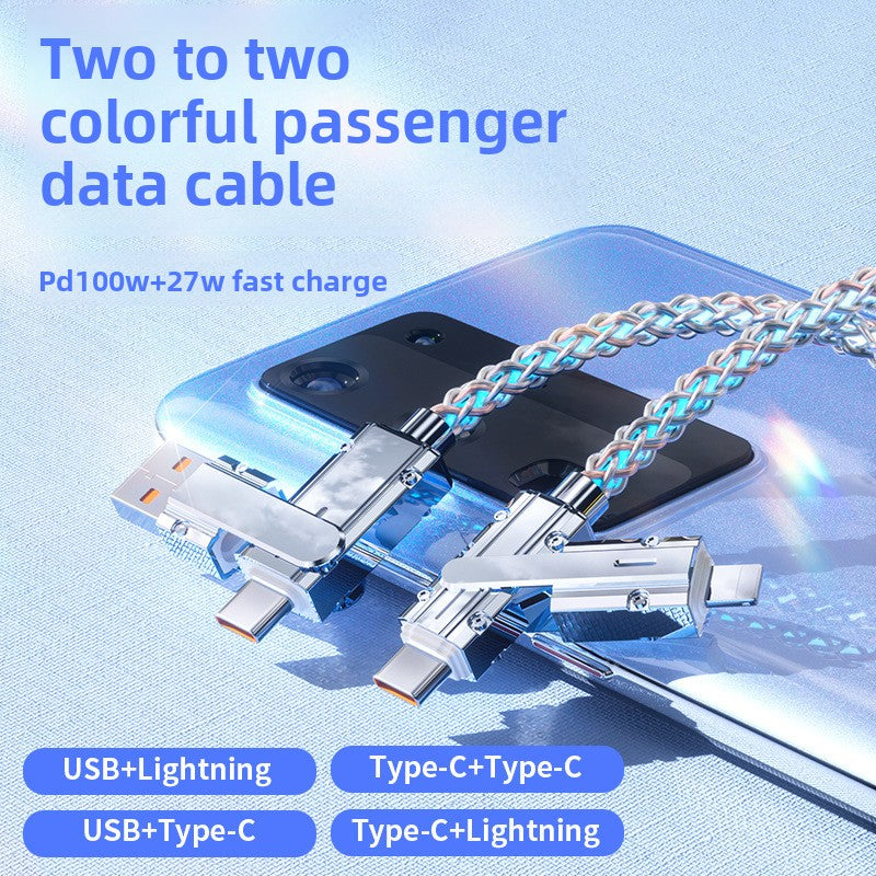 Luminous gradient zinc alloy four-in-one multi-functional charging cable