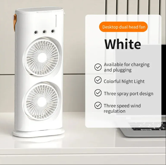 Dual-Nozzle Portable Humidifying Fan ? Compact Air Cooler with Hydro Cooling for Home Use