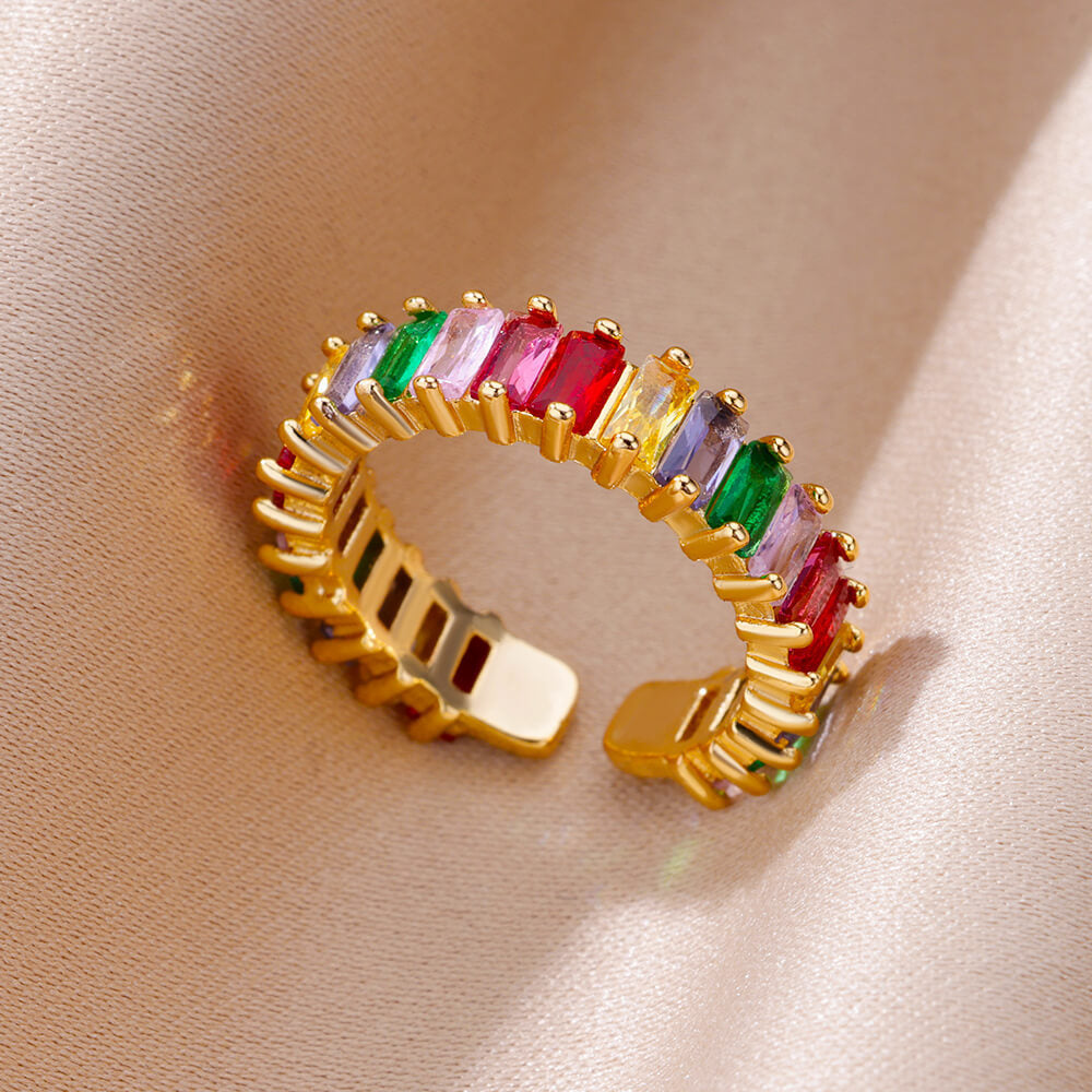 18K Gold-Plated Zircon Leaf Open Ring for Women