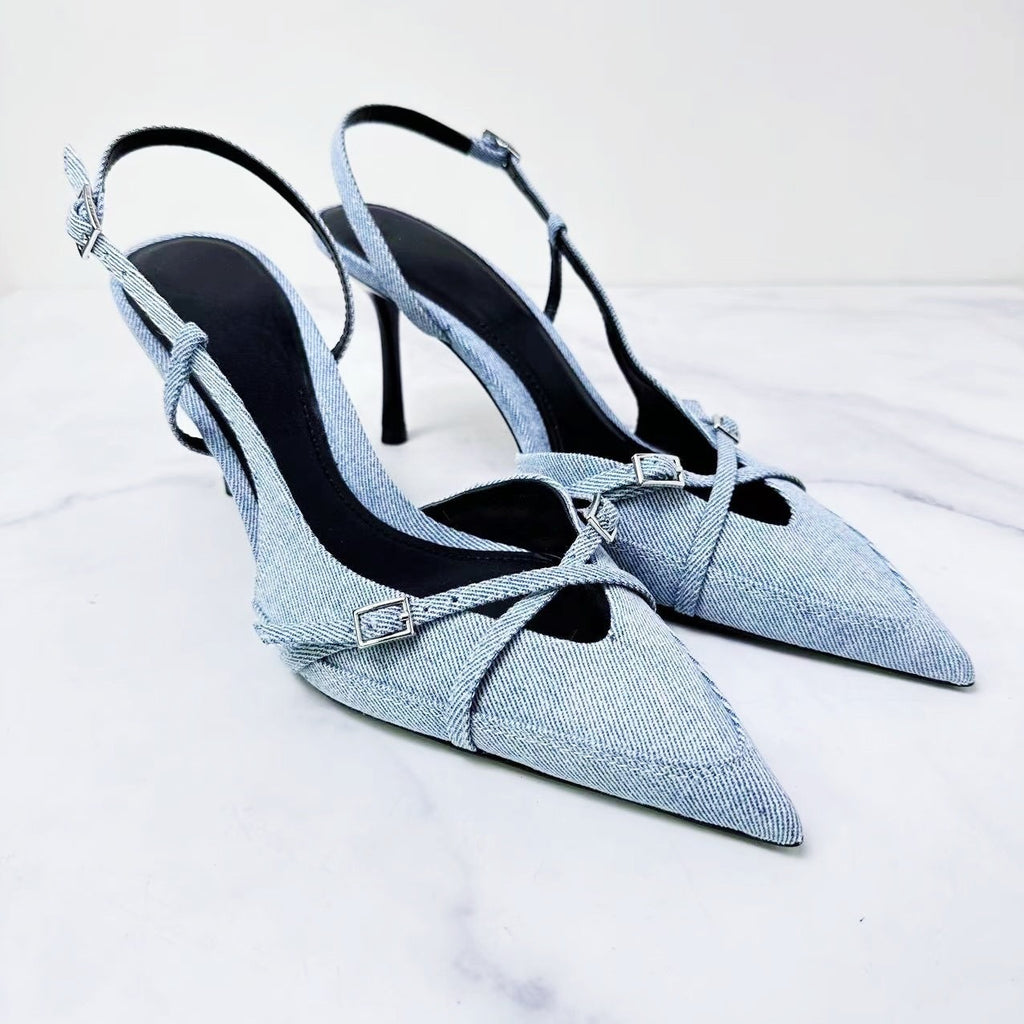 Jeans fabric high-heeled sandals