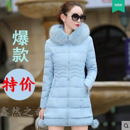 Women's Slim Fit Long Down Jacket with Fur Collar