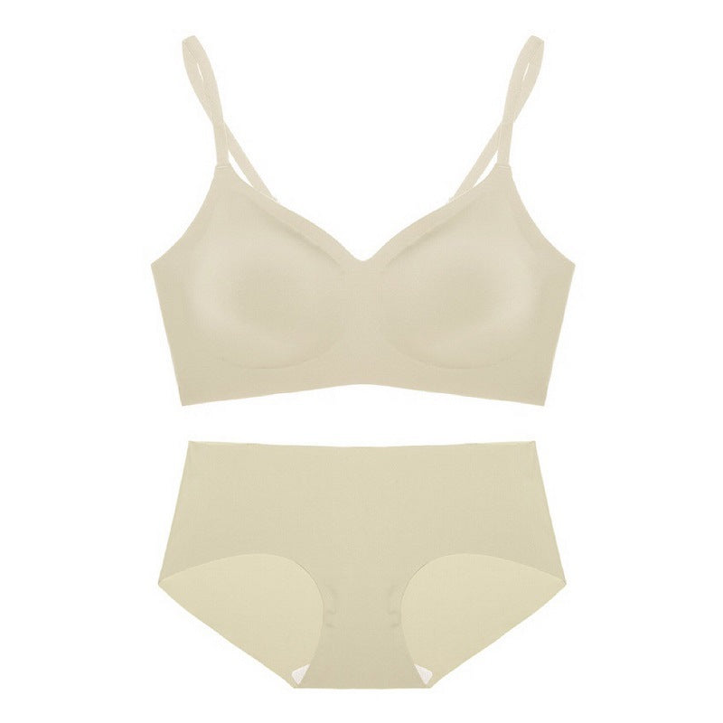 Seamless Wireless Bra Set with Adjustable Straps and Cotton Panty
