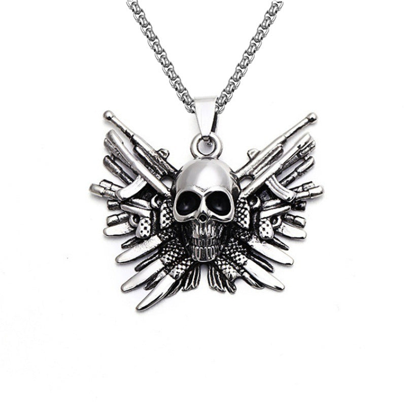 domineering double wolf head titanium steel pendant necklace