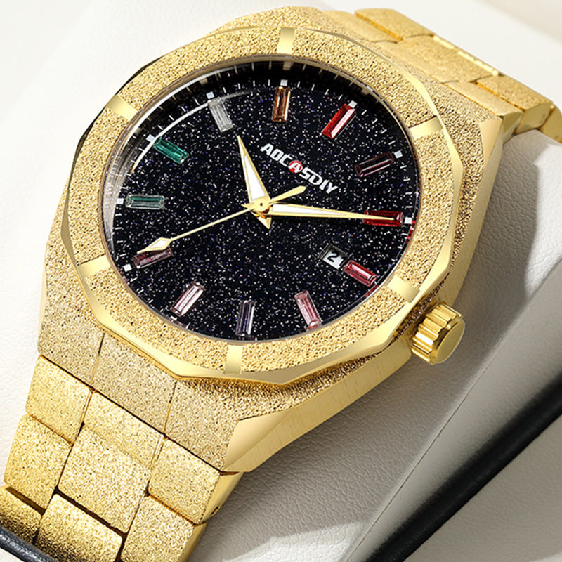 Full diamond luxury oak men's watch