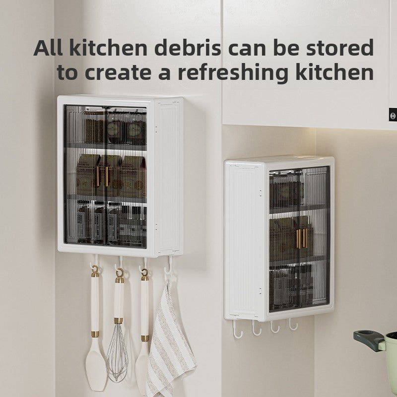The wall of the bathroom storage cabinet