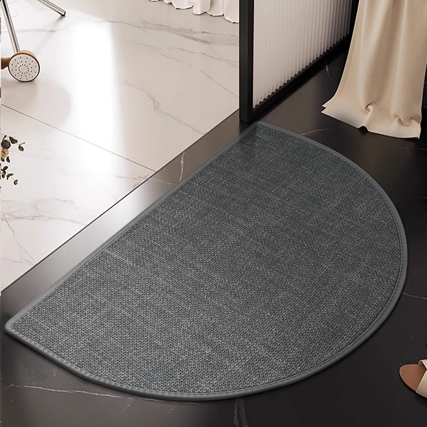 Linen floor MATS are placed in the bathroom