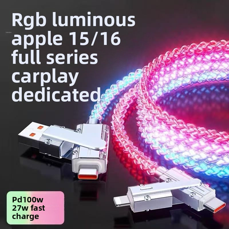Luminous gradient zinc alloy four-in-one multi-functional charging cable