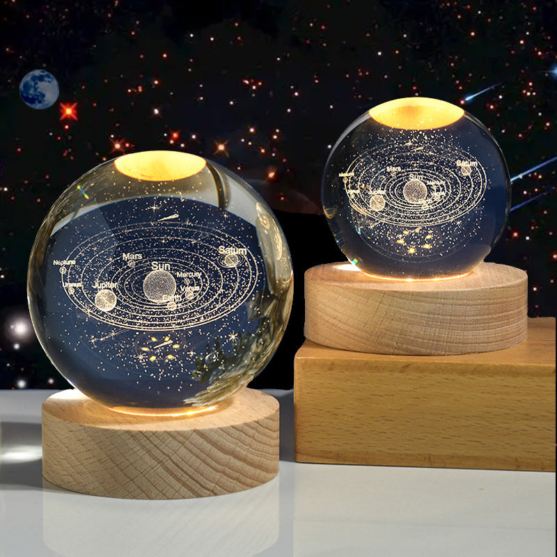 3D Crystal Ball Night Light with Wooden Base