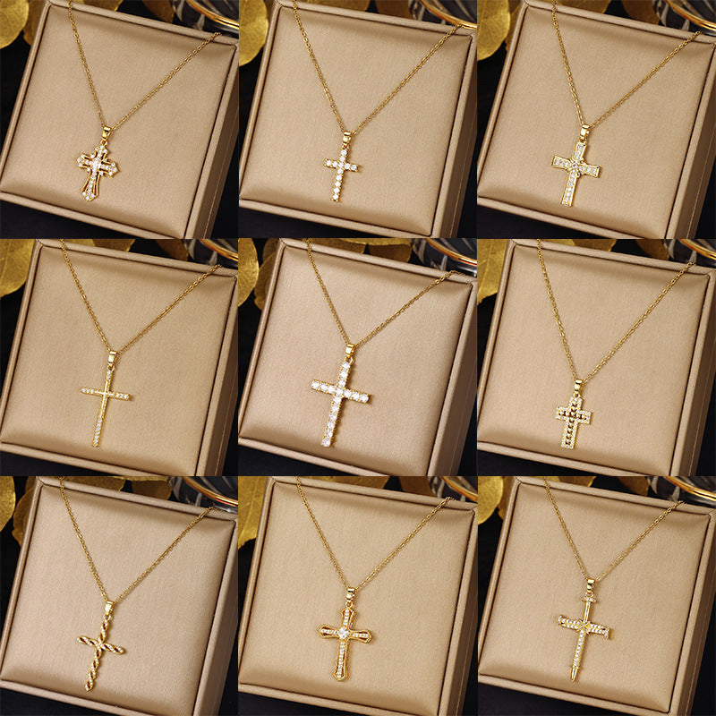 Gold Cross Necklace Set with Large Diamonds