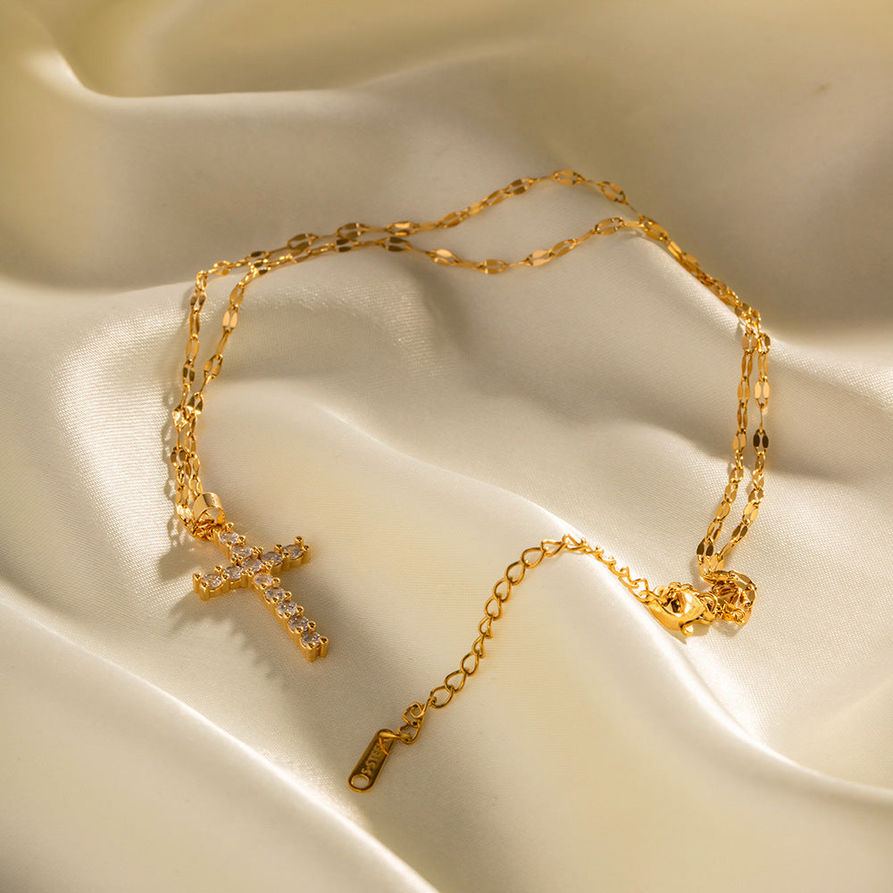 Gold Cross Necklace Set with Large Diamonds