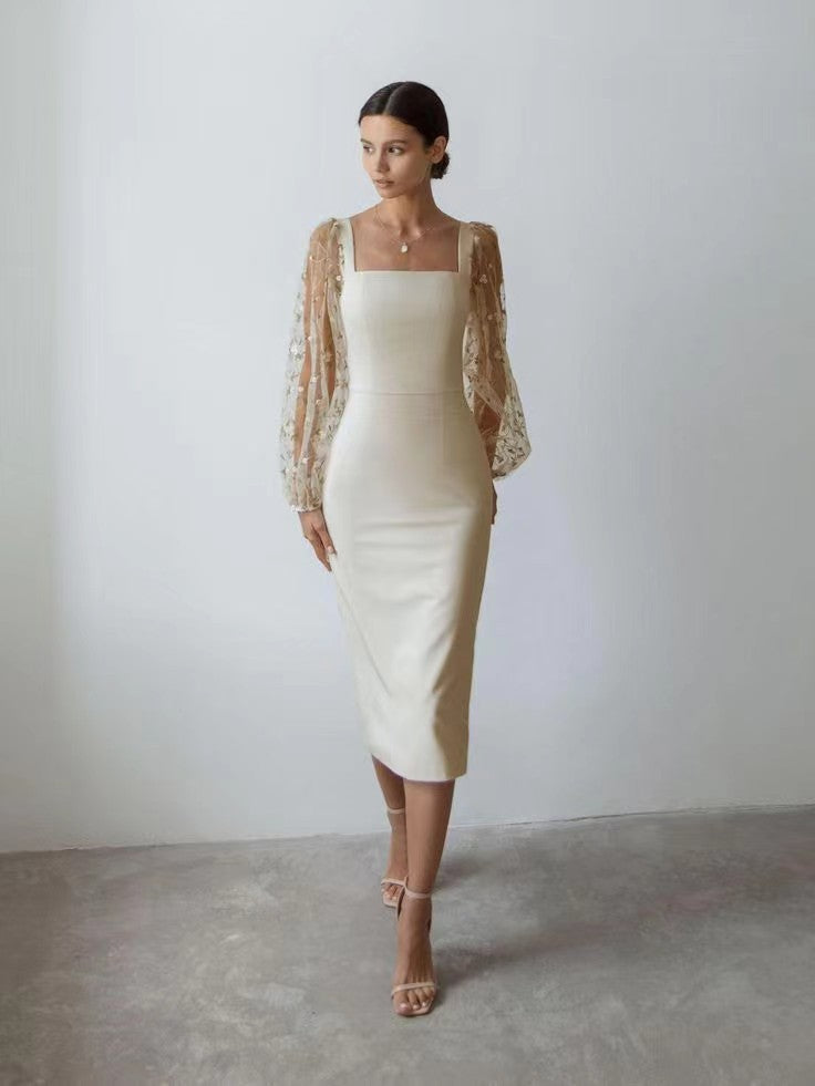 elegant embroidered patchwork body-hugging dress