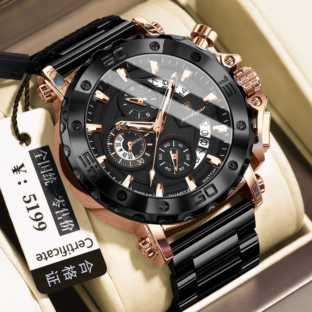 Swiss Men's Quartz Watch with Luminous Display and Waterproof Design
