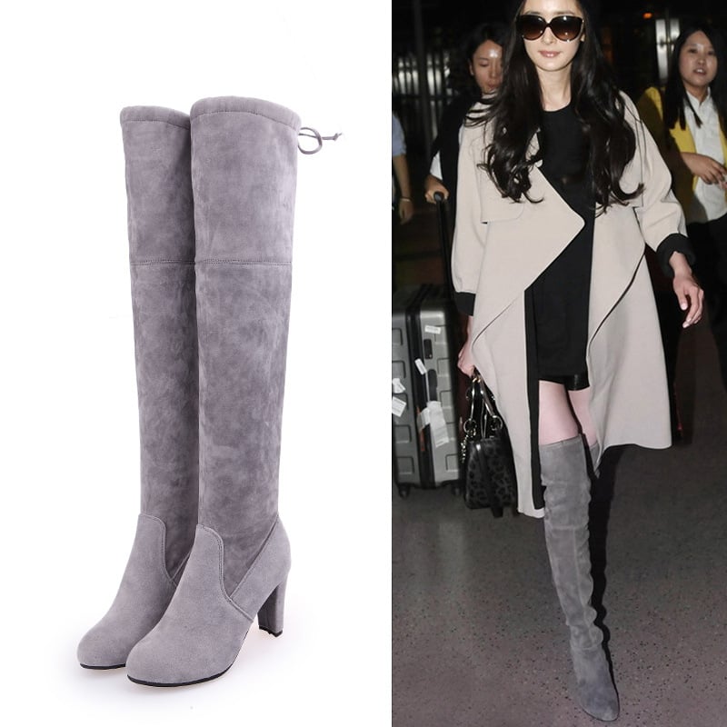 Above-knee boots with high heels