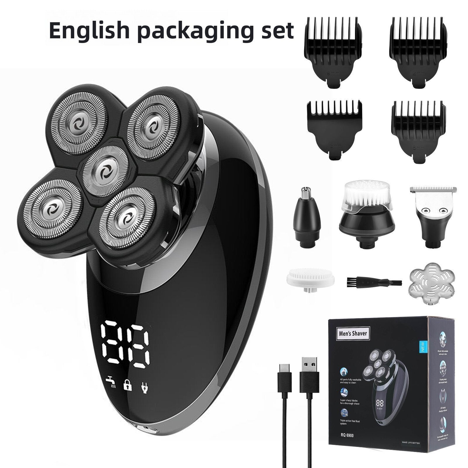 Electric shaver for men, rechargeable multi-functional razor