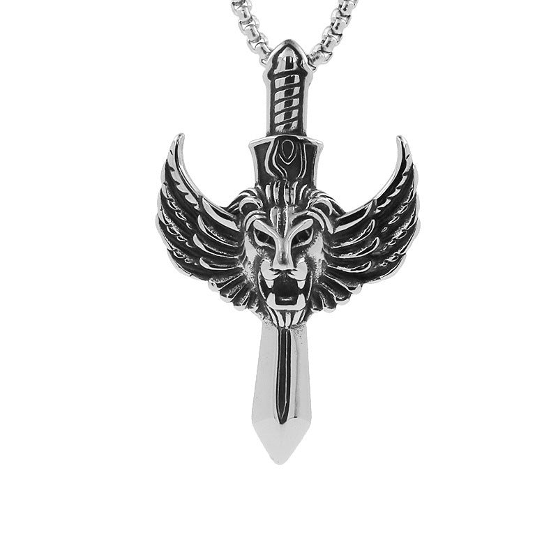 domineering double wolf head titanium steel pendant necklace
