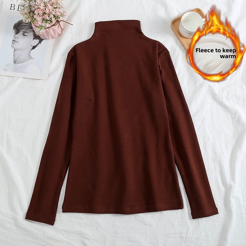 A velvet long-sleeved T-shirt as a base layer for women in solid colors