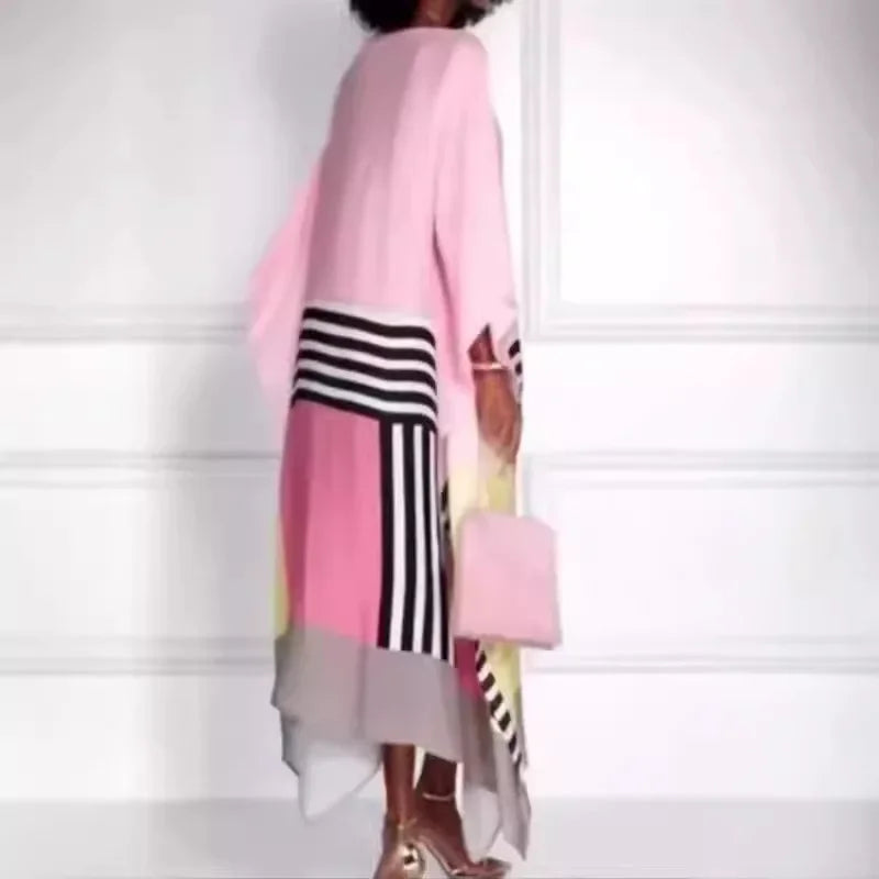 Comfortable and fashionable solid-color printed casual off-the-shoulder long dress
