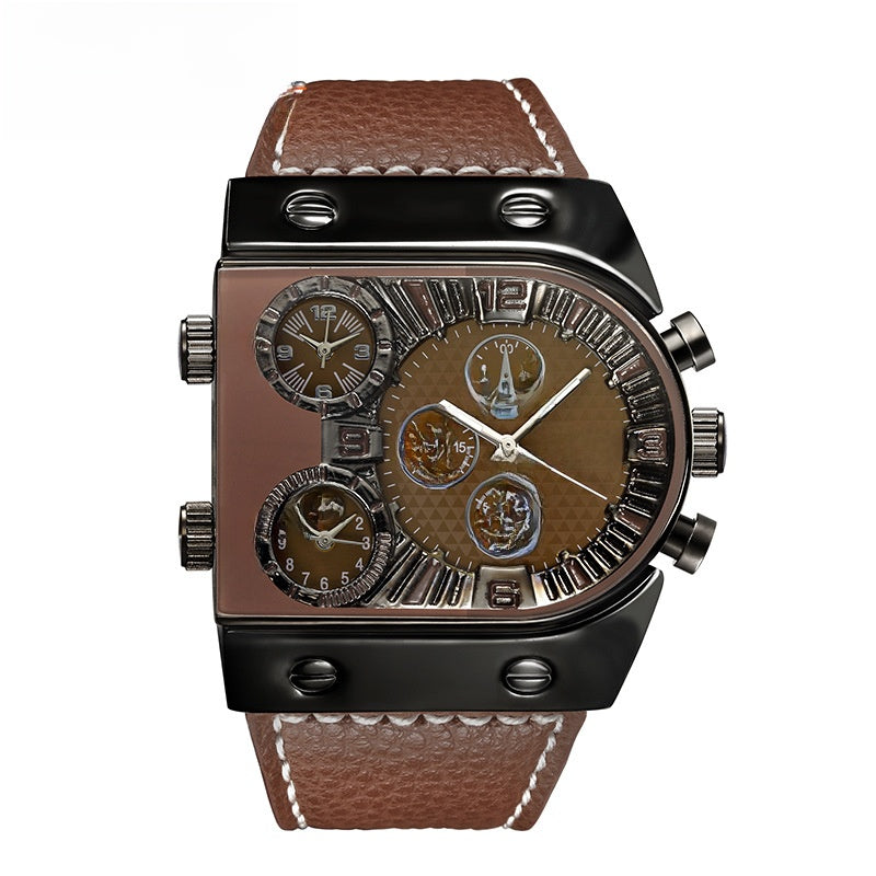 Large Dial Men's Quartz Watch with Multi-Time Zone