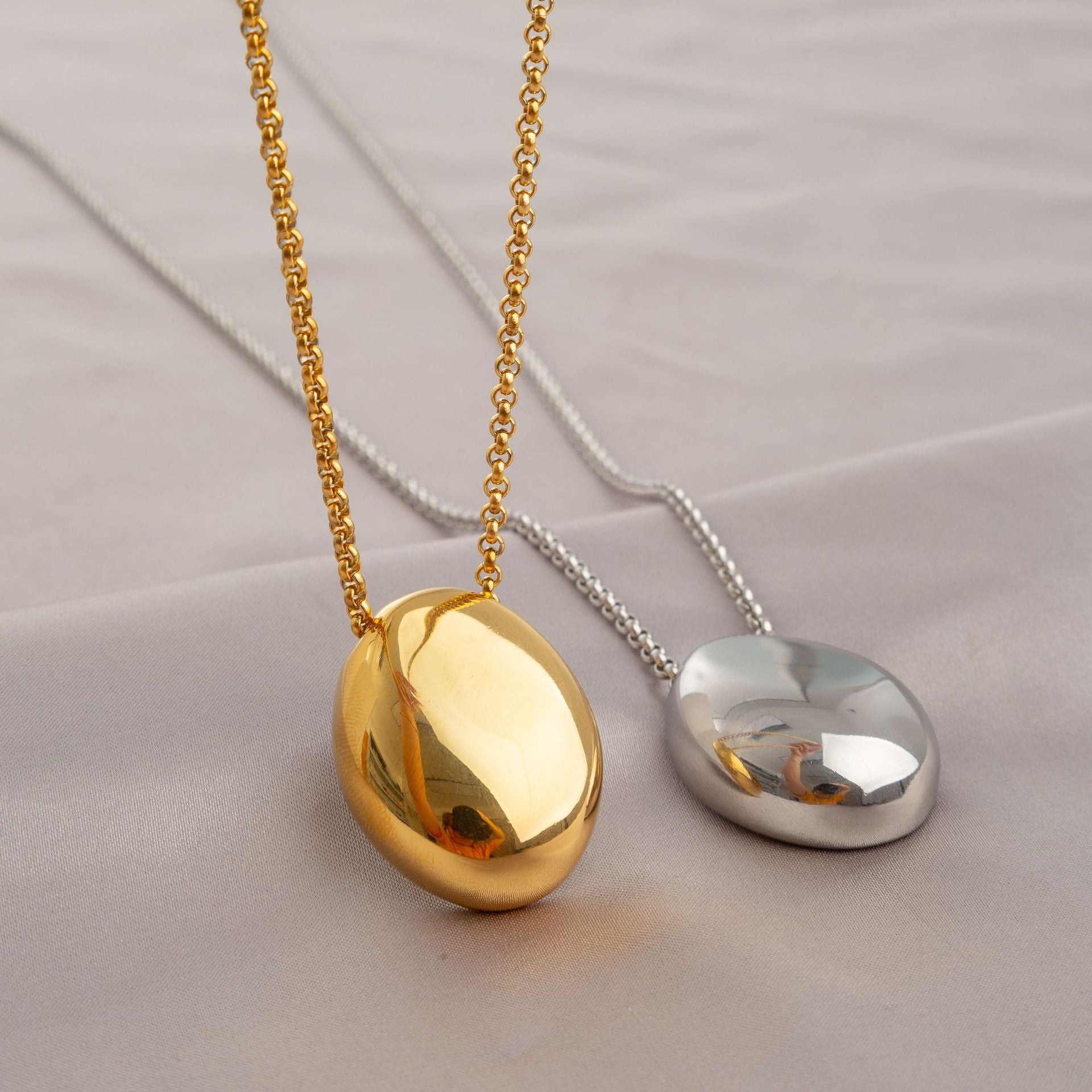 Titanium Steel Oval Pendant Necklace