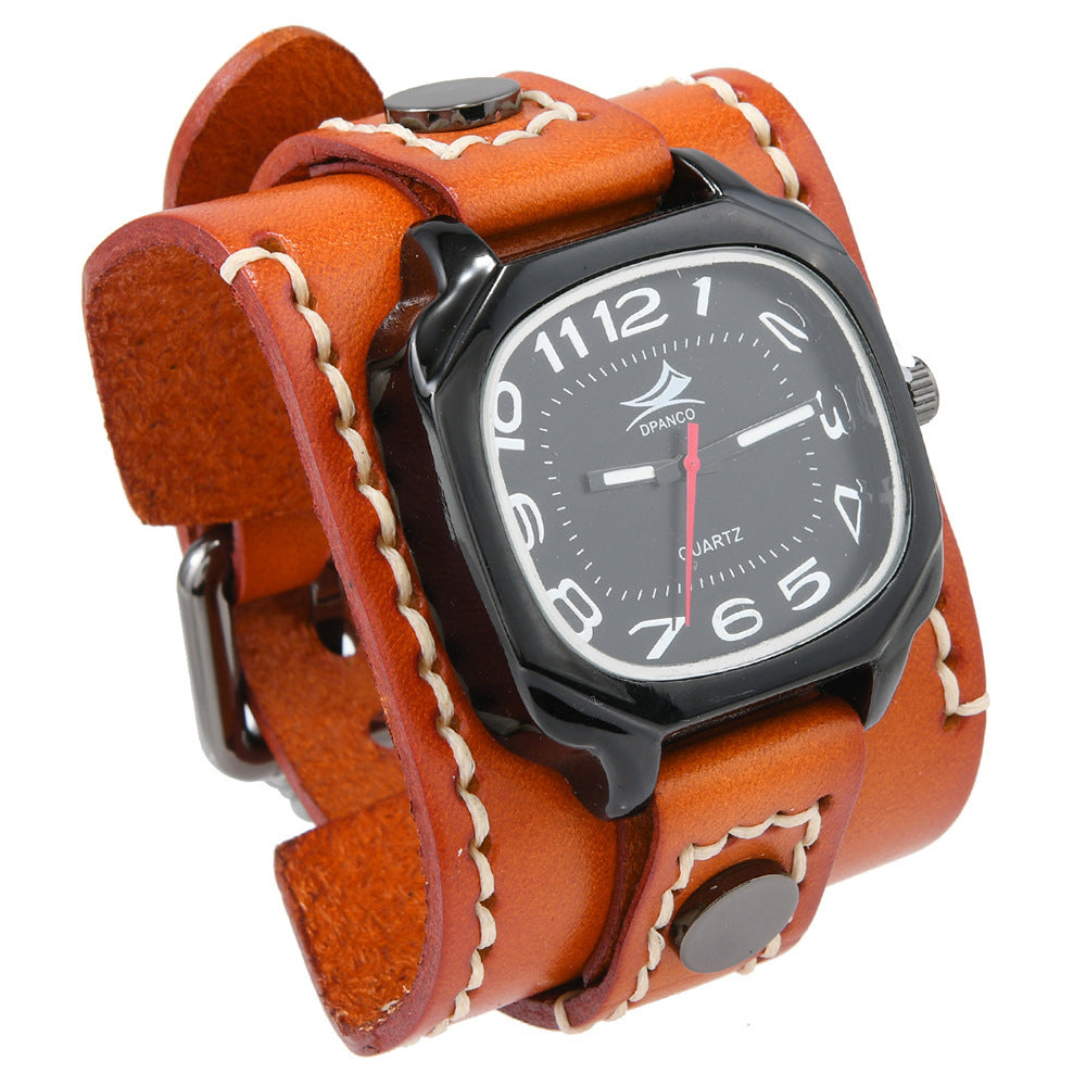 Men's Retro Leather Quartz Watch with Alloy Buckle