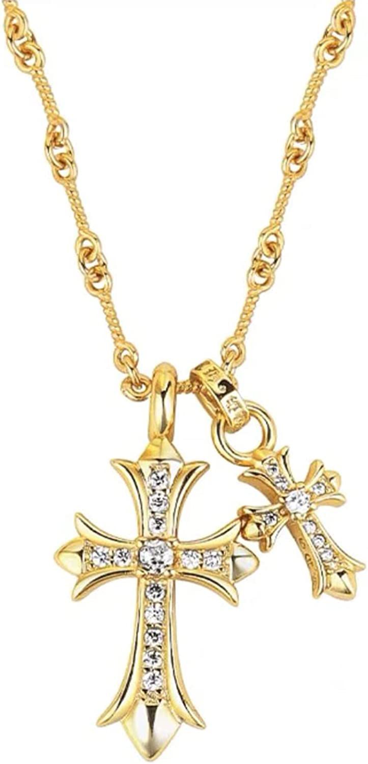 Double Cross Diamond Pendant Gold Plated Necklace