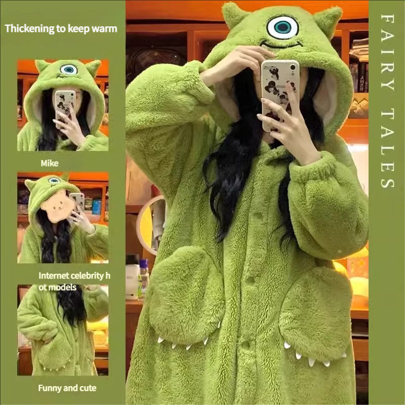 Big-eyed coral fleece pajamas