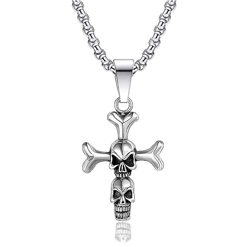 domineering double wolf head titanium steel pendant necklace