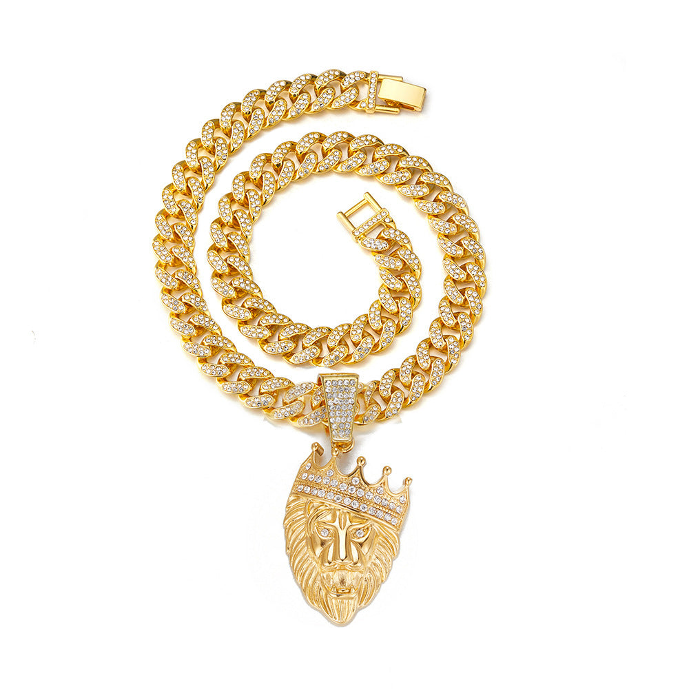 Animal Zinc Alloy Diamond Pendant Cuban Chain Necklace