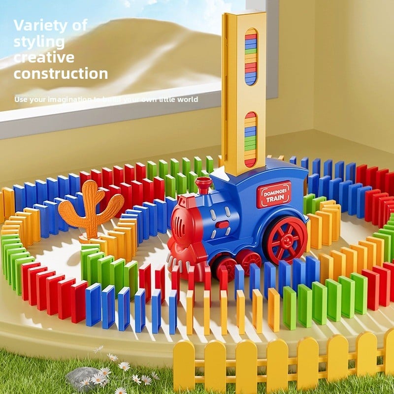 Children's automatic domino distribution train toy