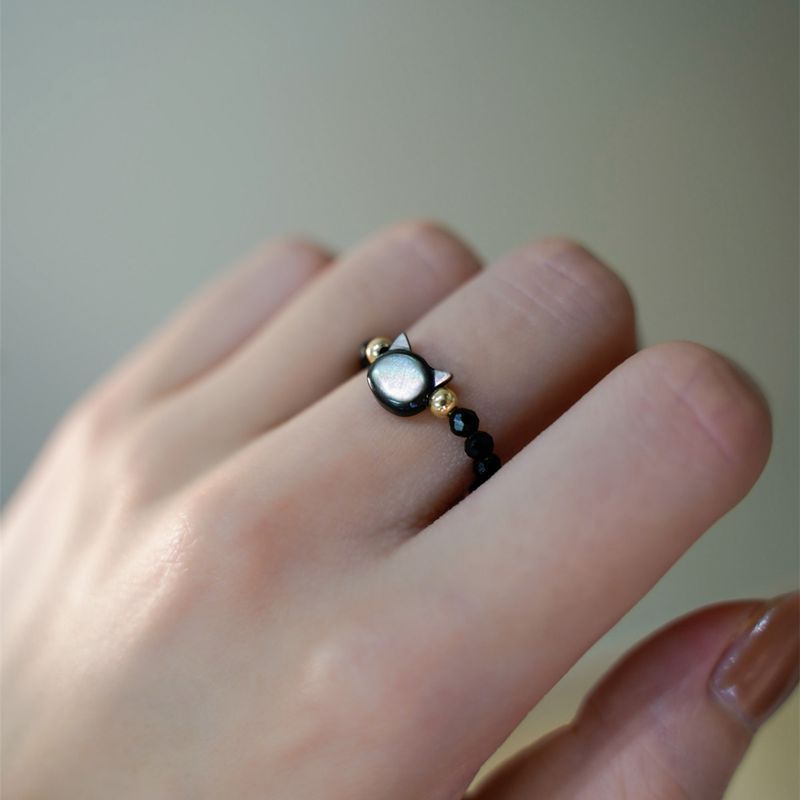 Cat beaded crystal ring