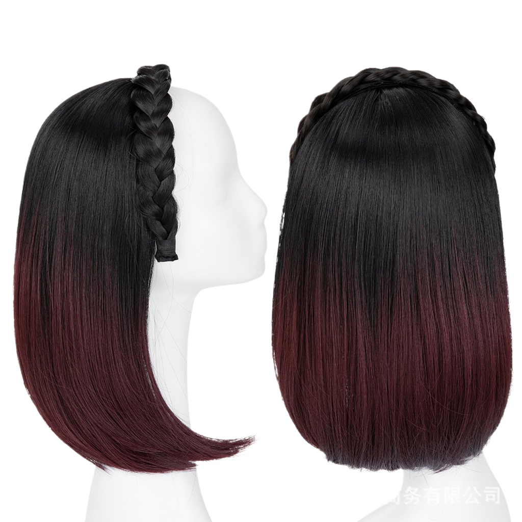 Long Straight Synthetic Hairpiece with Braided Headband High Temperature Fiber Full Volume Half Wig