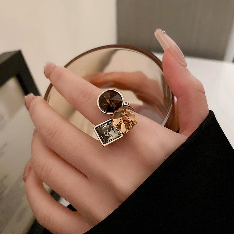 Zircon geometric Oval multi-layer color open ring fashion creative design index finger ring personalized bracelet