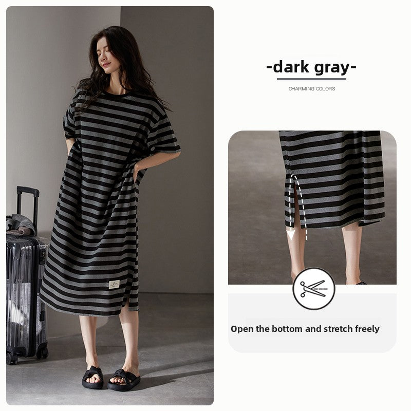 Pure cotton short-sleeved striped pajamas
