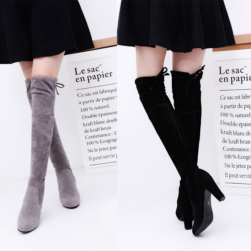 Above-knee boots with high heels