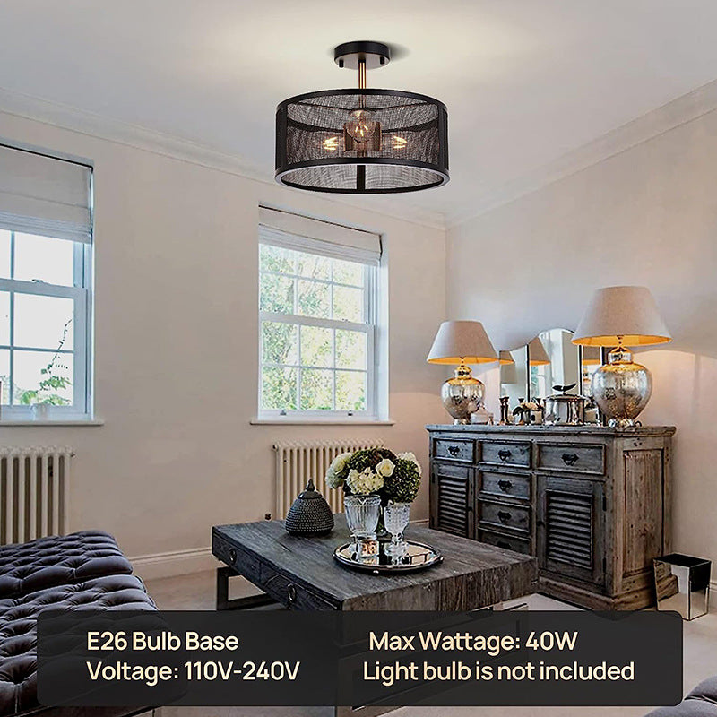 Double-layer black iron mesh circular lamp