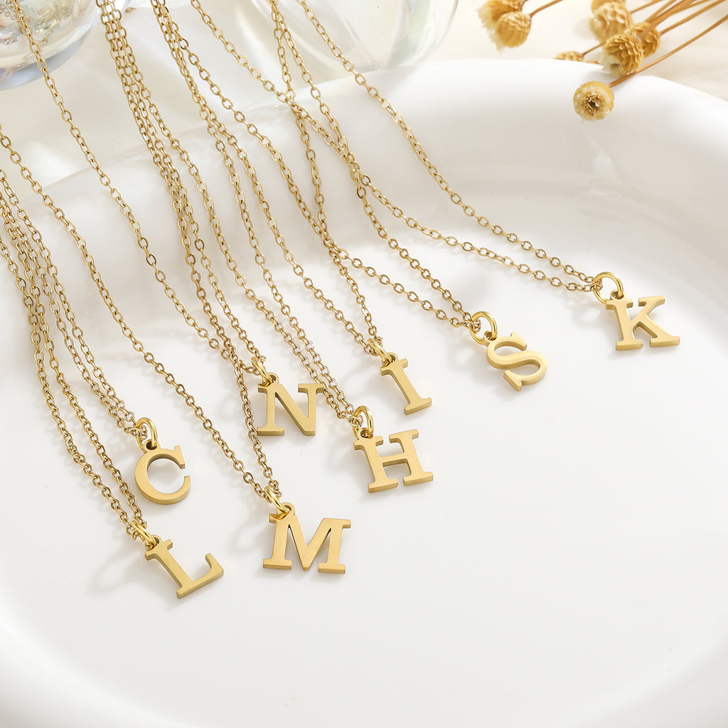 Gold Plated Alphabet Necklace Titanium Steel Pendant