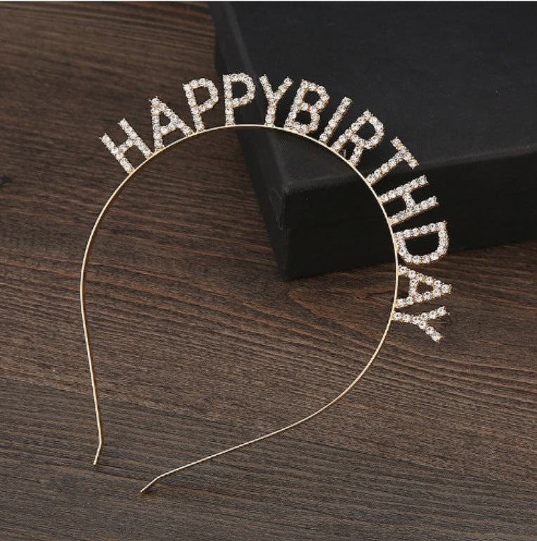 Happy birthday headband HappyBirthday flash diamond letter headband adult funny party hair accessories for women