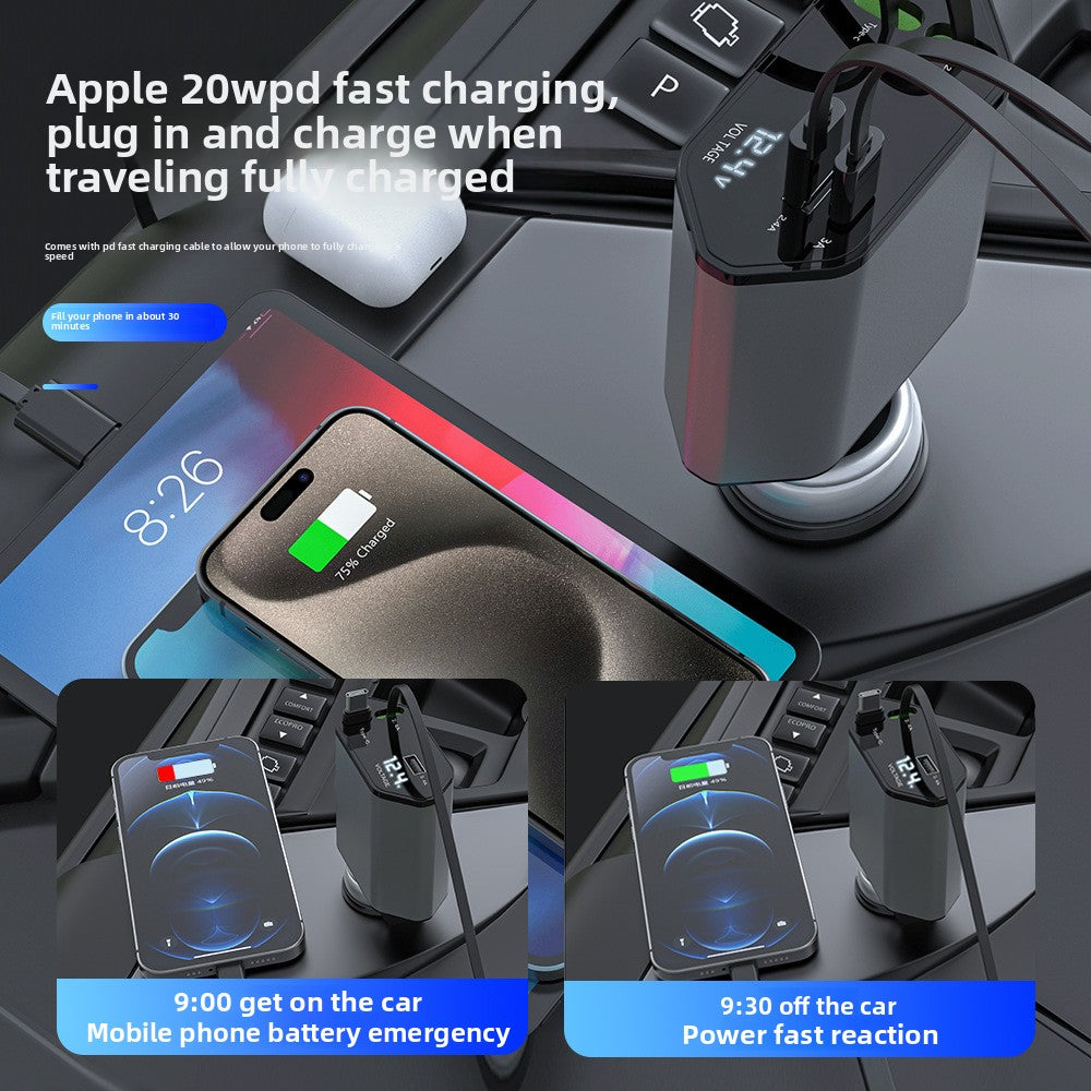 120W Super Fast Car Charger with Telescopic Design