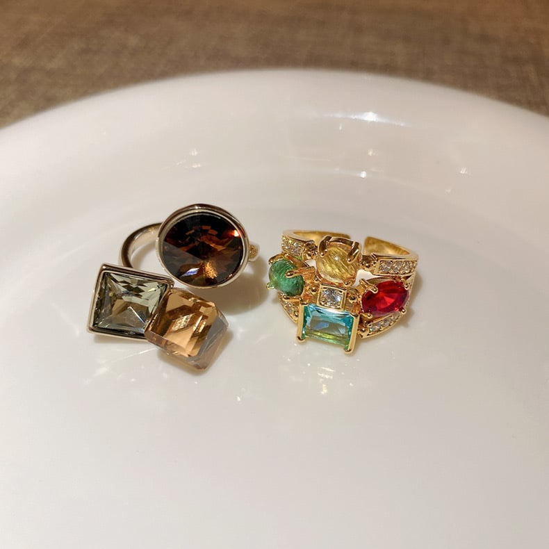 Zircon geometric Oval multi-layer color open ring fashion creative design index finger ring personalized bracelet