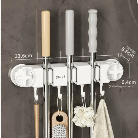 Mop rack, non-perforated hook, storage and hanging rack