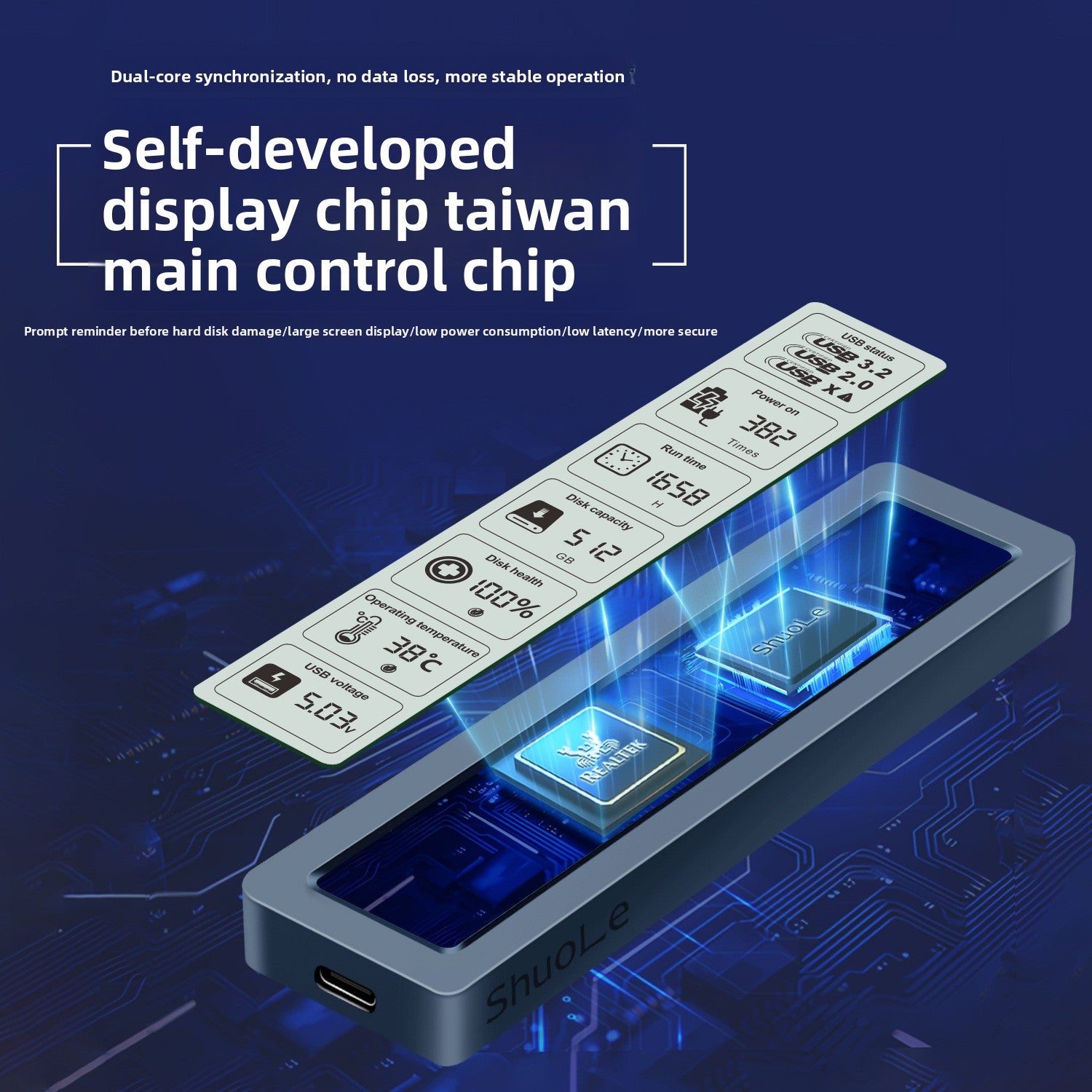 M.2 Smart Screen Display SSD Enclosure USB