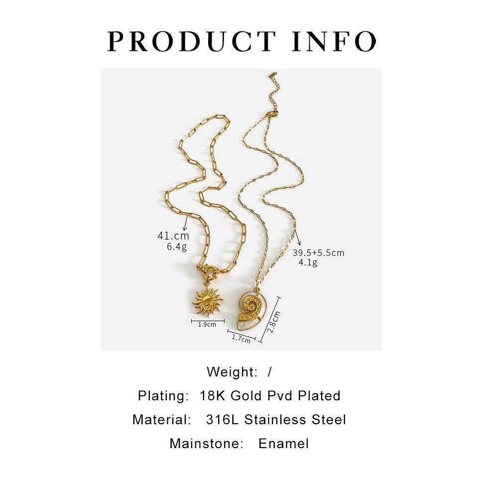 Vintage Titanium Steel Sunflower Conch Necklace