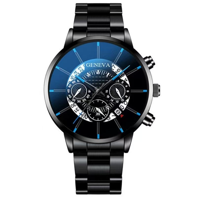 Geneva Men's Quartz Watch with Calendar - Sporty Steel Band
