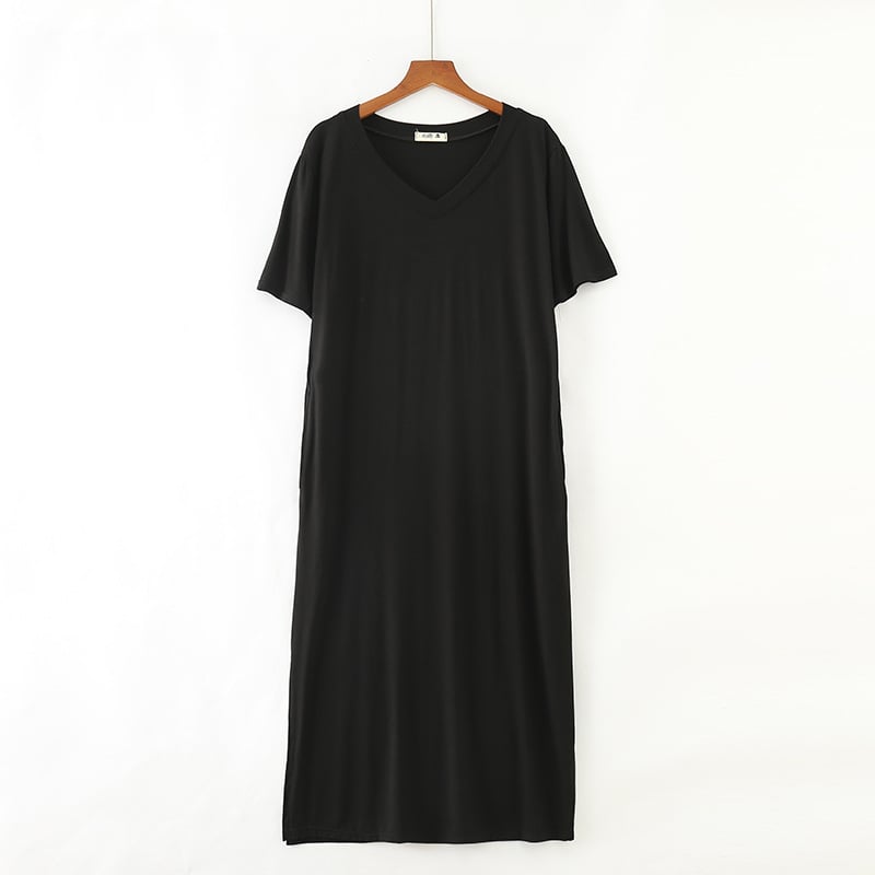 Women's V-Neck Modal Long Dress with Side Split