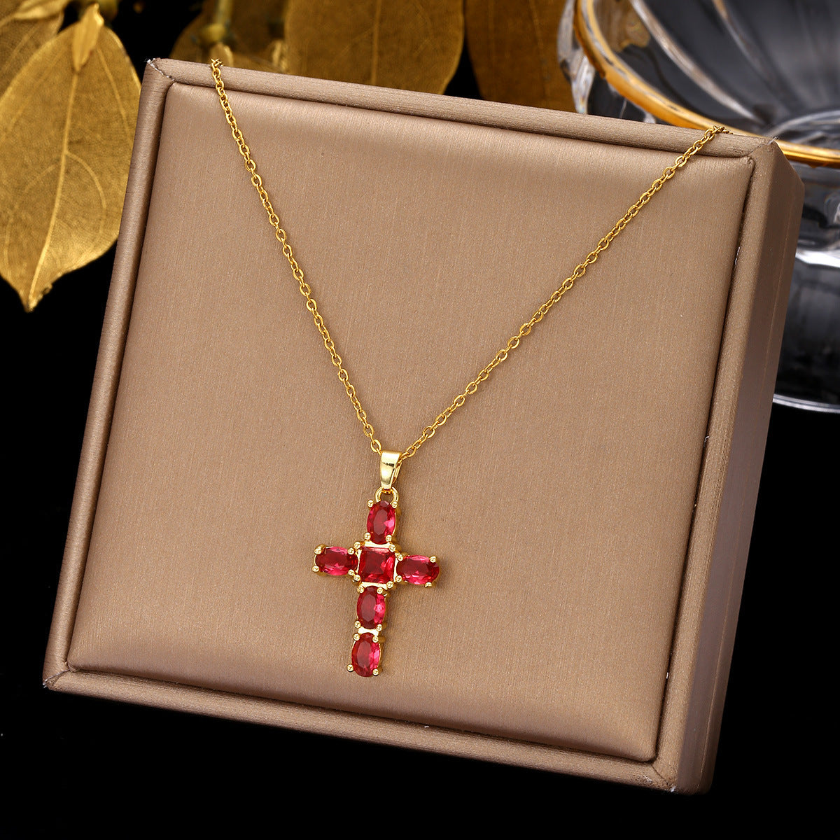 Gold Cross Necklace Set with Large Diamonds
