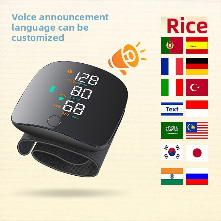 in stock Wrist Voice Blood Pressure Meter Home Electronic Blood Pressure Meter Chinese and English Voice Smart Wrist Blood Pressure Meter