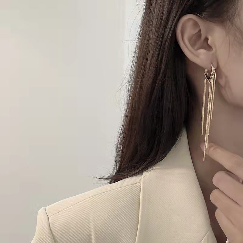 Long metal tassel ear pins