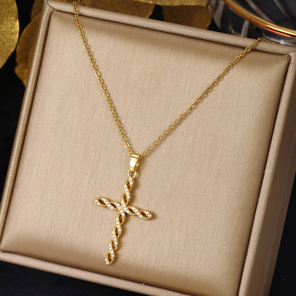 Gold Cross Necklace Set with Large Diamonds