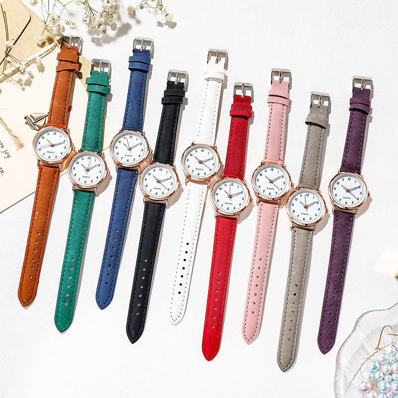 Ladies' quartz watch with brushed leather