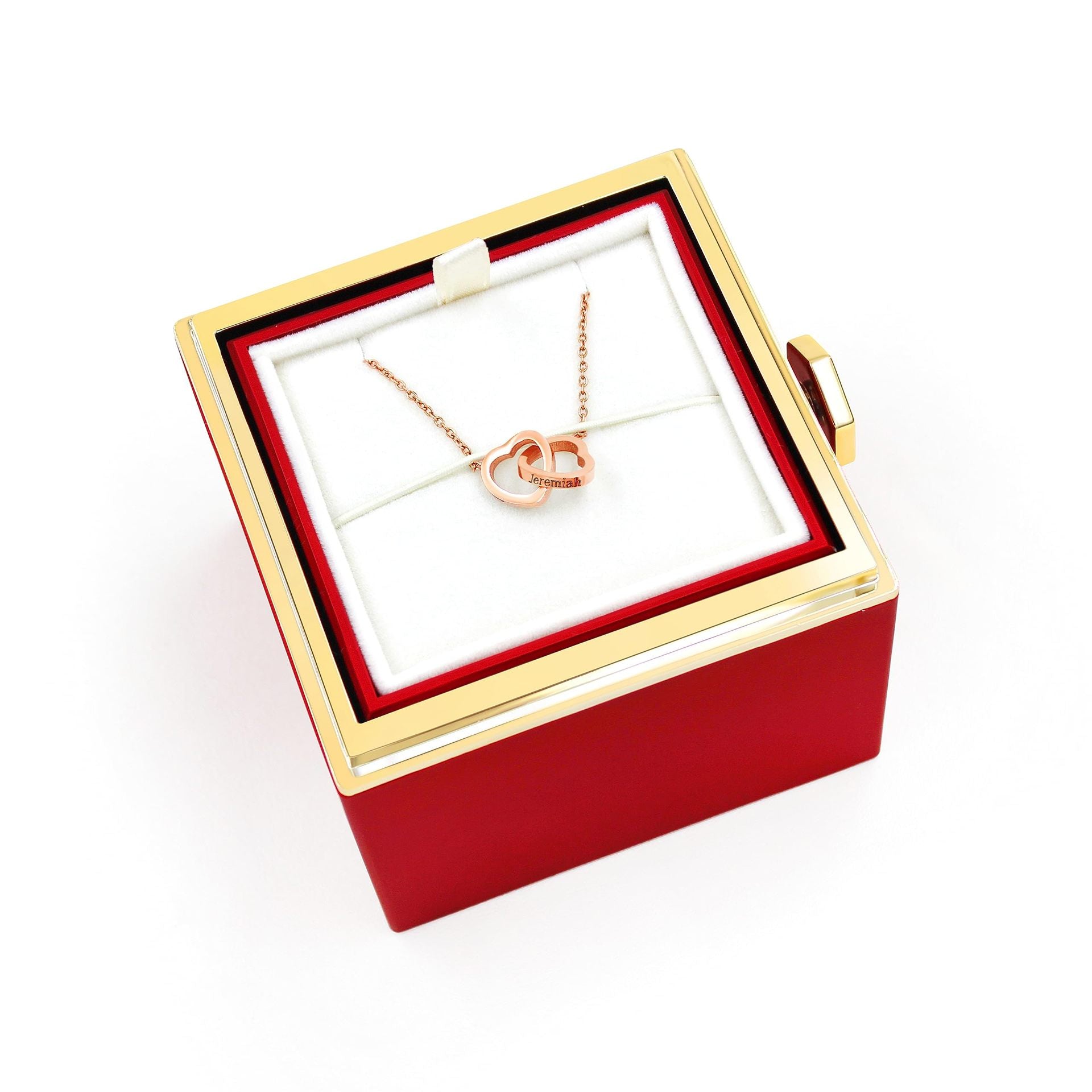 Double Heart Engraved Flip Rotating Necklace with Gift Box